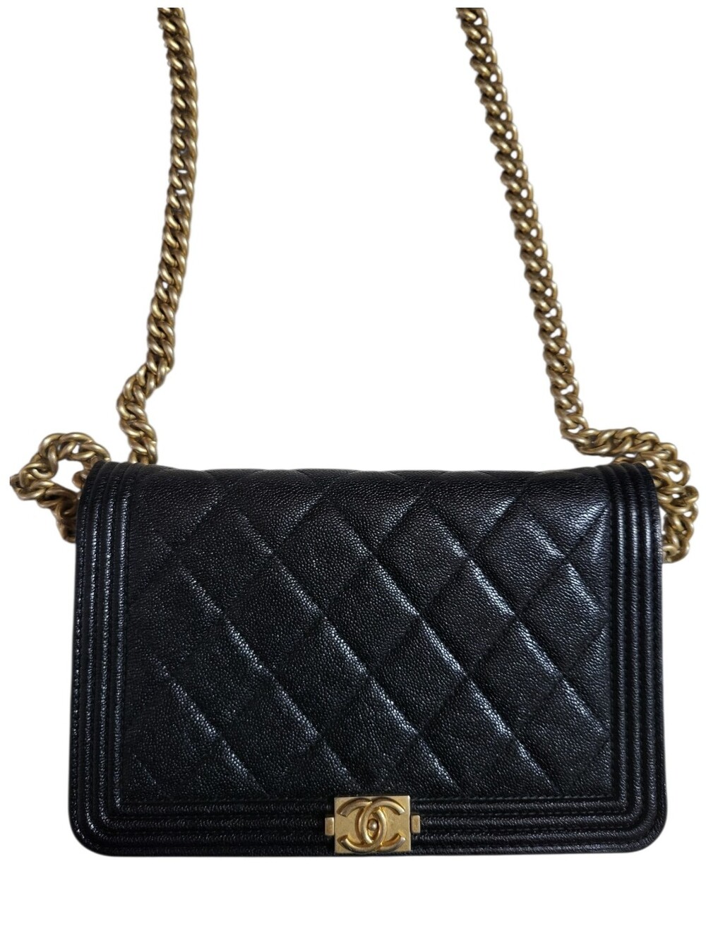 Authentic mini Chanel Boy Bag black caviar—excellent condition